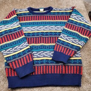 Out Of Bounds Mens Large Acrylic Knit Sweater Geometric Pattern Made in USA